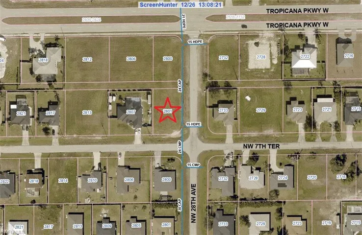 Aerial view of property's location with property highlighted with a red star.