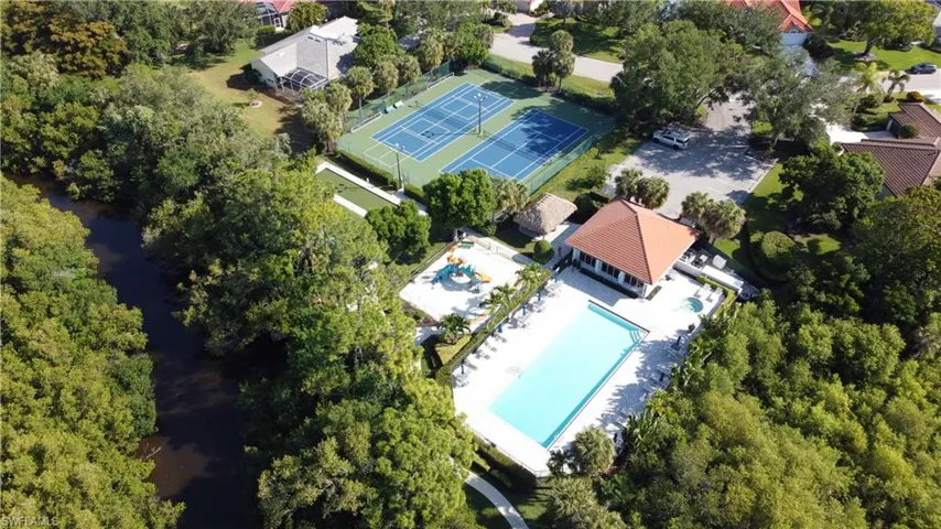 Drone / aerial view of a pool area