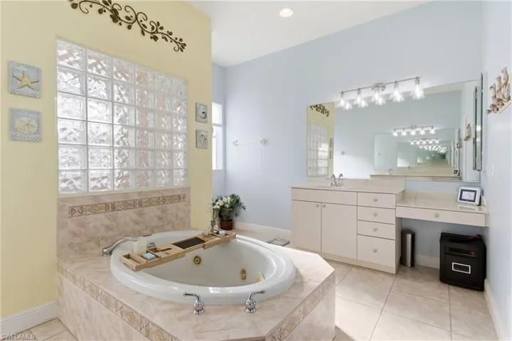 Spa-inspired bath complete with dual vanities, soaking tub, and a spacious walk-through shower.