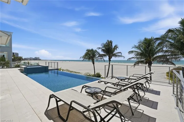 Integrated pool / hot tub featuring a water view and a patio - Virtually Edited Image