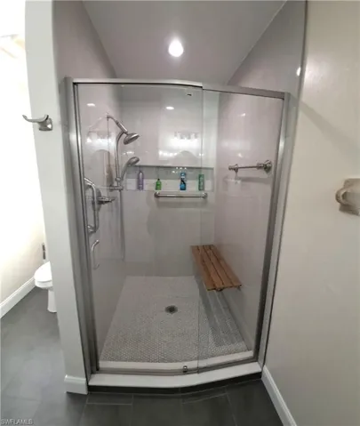 Shower with fold down seat.