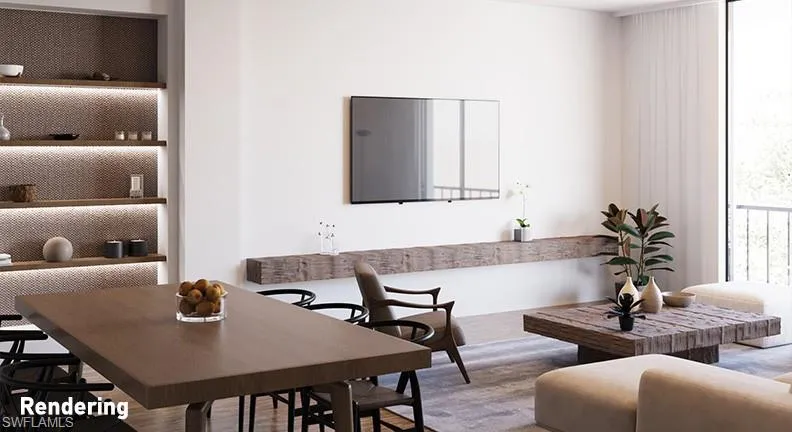rendering showing dining/living combo