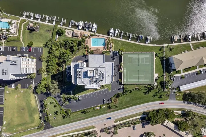 Wiew of tennis courts located on top of parking garage