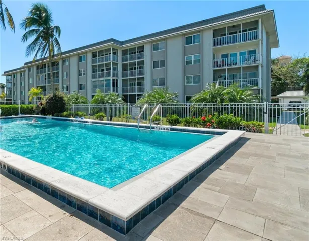 Community pool overlooking water