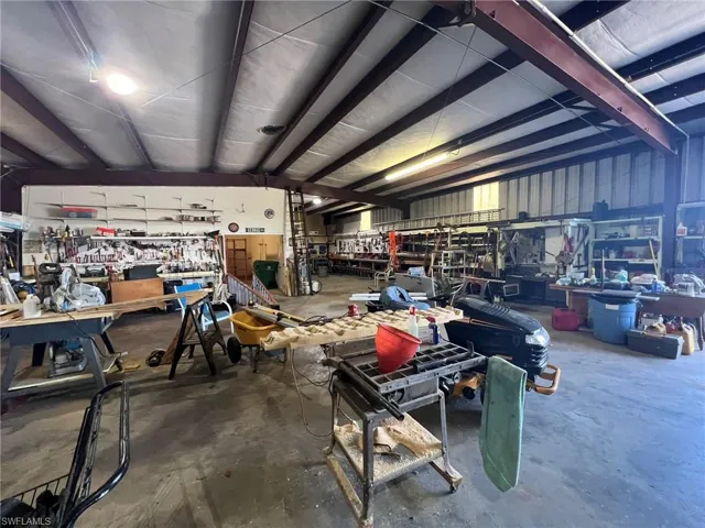 Garage with a workshop area