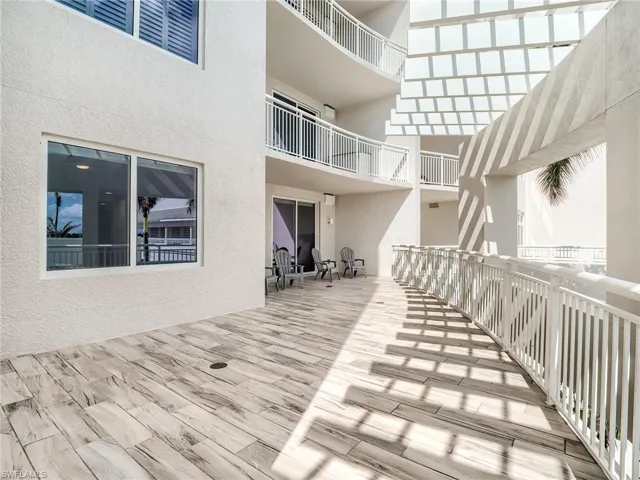 View of patio located off guest bedrooms (Front of building)