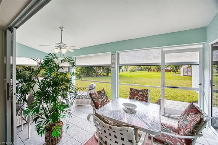 Fully screened sunroom with ceiling fan