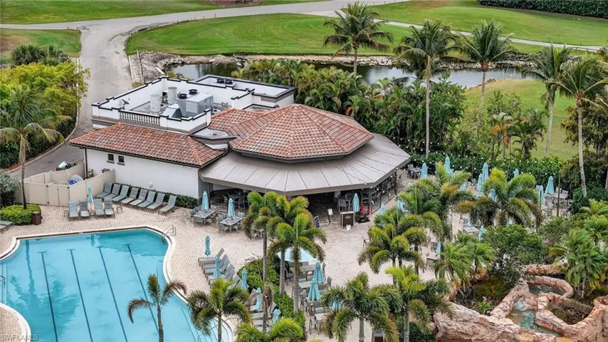 Bird's eye view of a local golf course and a nearby body of water