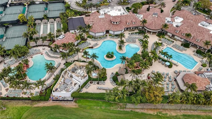Drone / aerial view of a pool