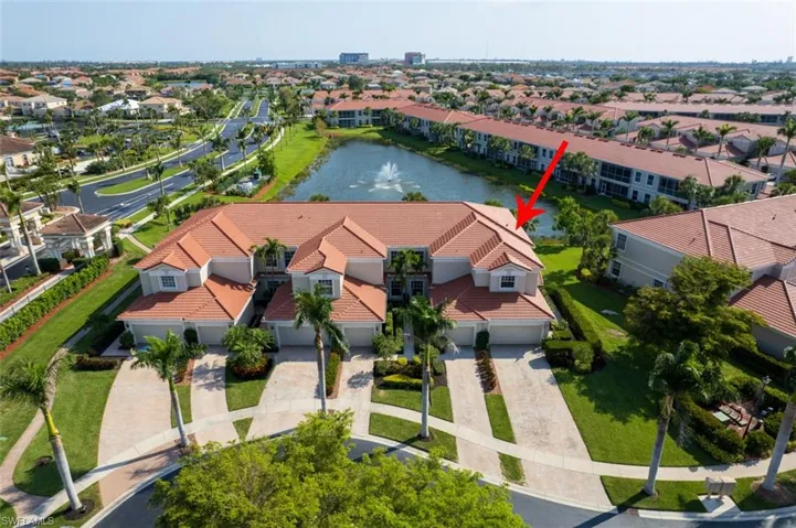 Aerial view of a nearby body of water