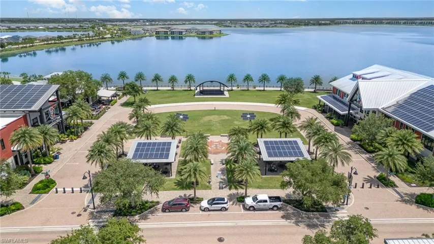Bird's eye view of a nearby body of water