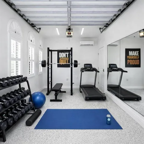 Virtually Staged Gym in Garage with A/C