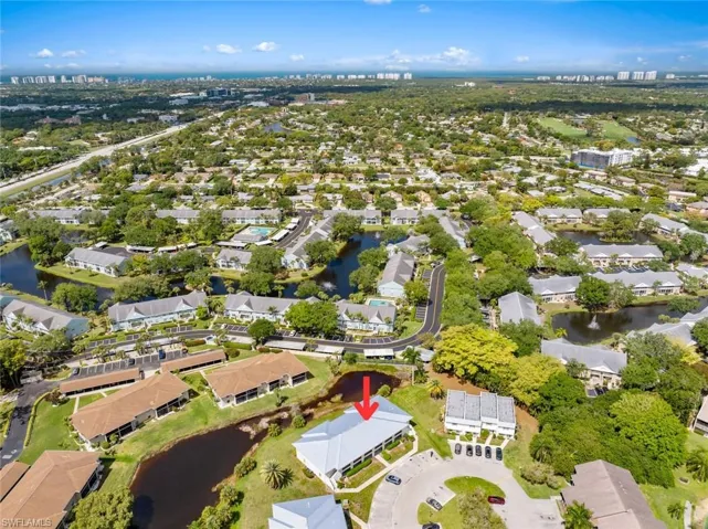 Bird's eye view of a nearby body of water