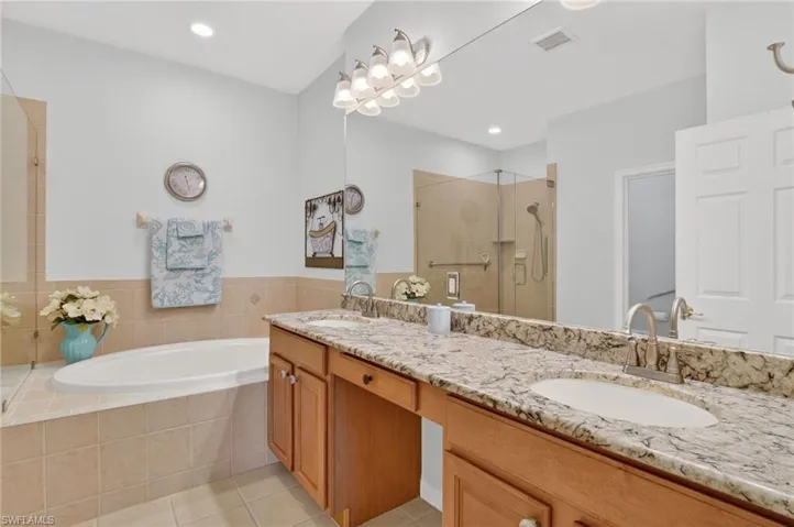 Primary bathroom and view of garden tub