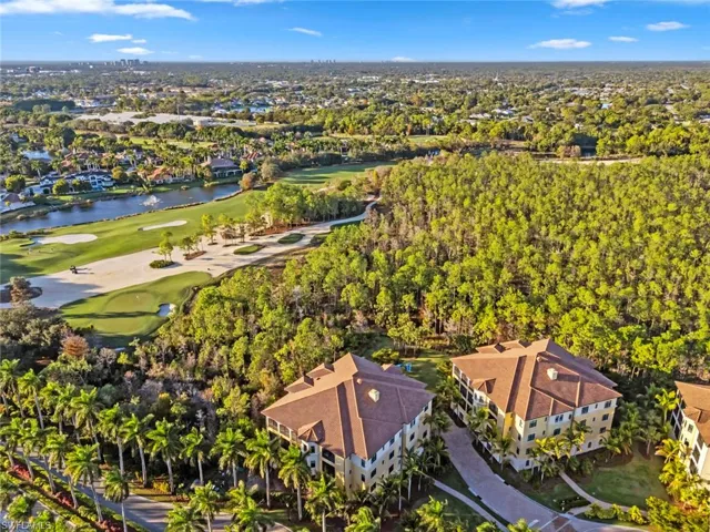 Aerial view of a golf club and a large body of water