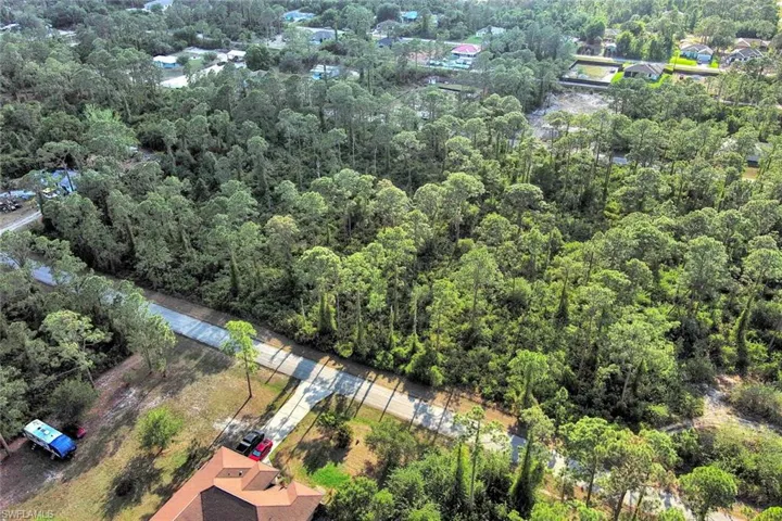 Aerial view of a heavily wooded area