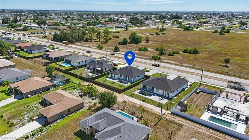 Aerial perspective of suburban area