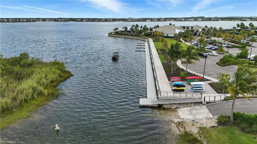 Aerial view of a nearby body of water