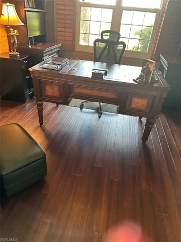 Home office featuring a healthy amount of sunlight and hardwood / wood-style floors