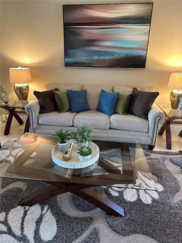 Living room with tile patterned flooring