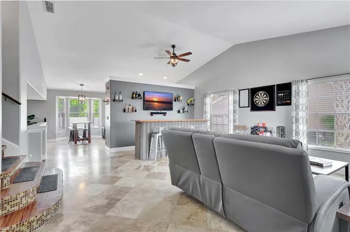 View to the bar and kitchen area.