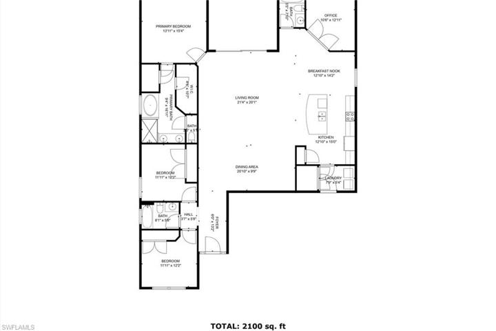 Floor plan layout.  Size noted here is not exact.