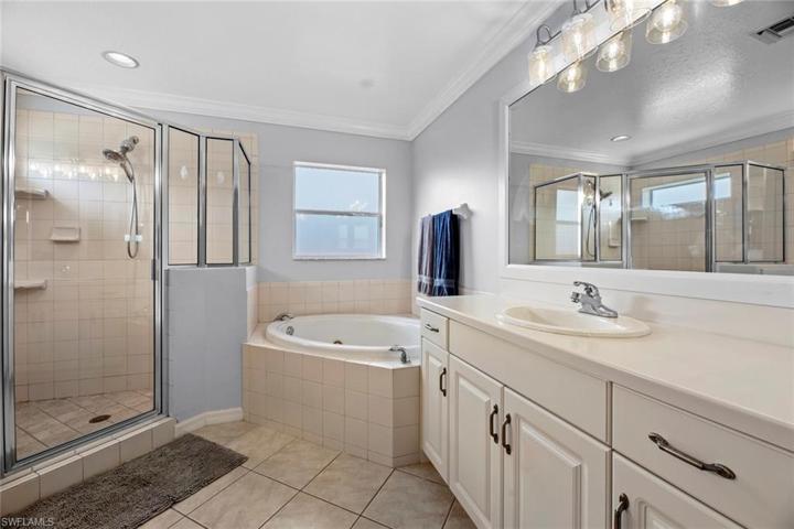 Master bath with large soaking tub, large shower