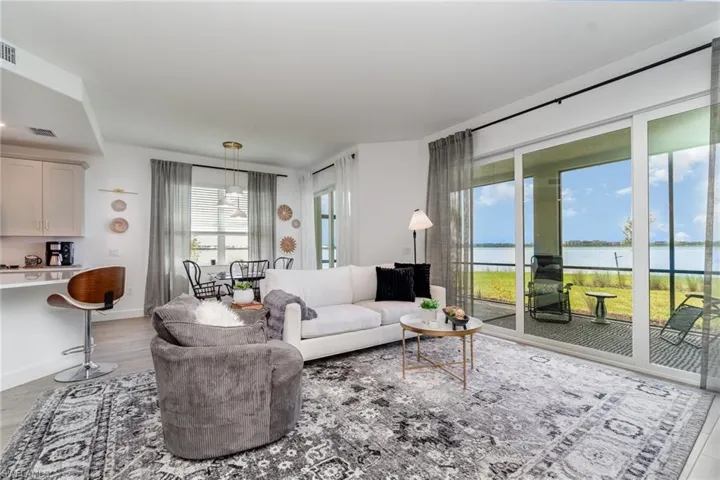 Living area with a water view