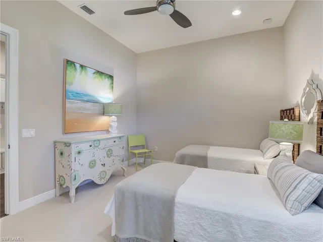 Second Guest Bedroom with carpet floors, a ceiling fan, and recessed lighting