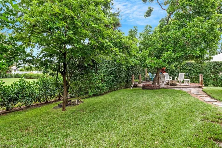 View of yard with a patio featuring mango trees