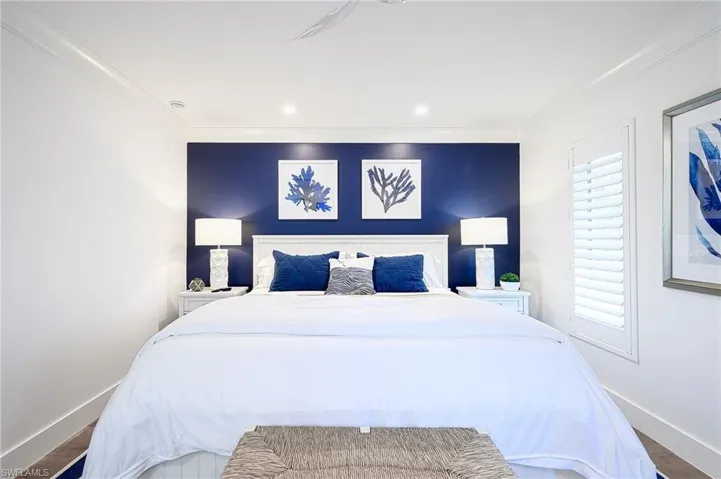 Bedroom with ornamental molding