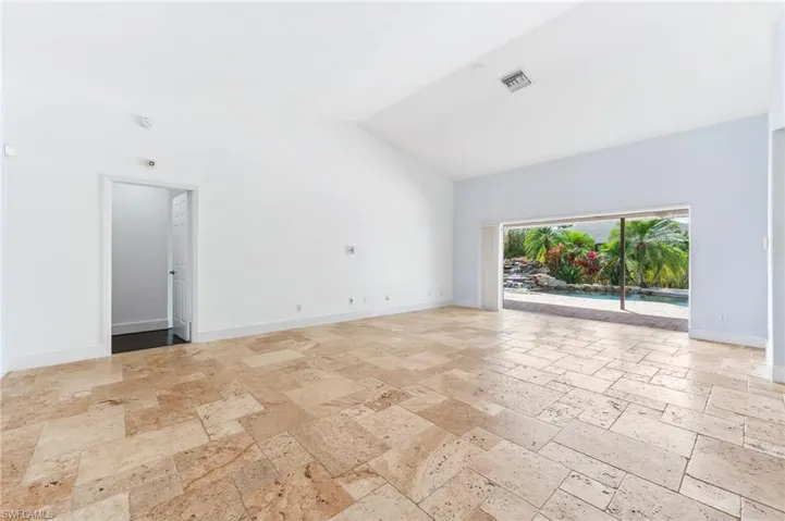View from living room to pool.