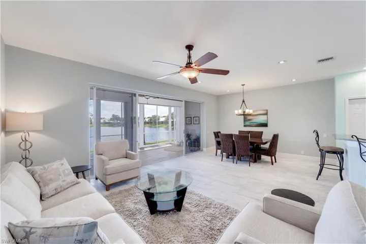 Living and Dining areas with Lake View