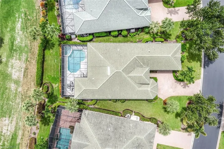 Drone / aerial view of a pool area