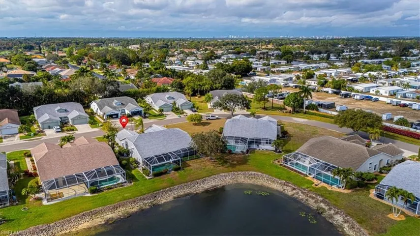 Aerial perspective of suburban area.