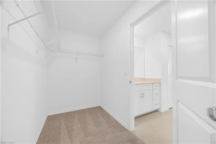 Walk-in closet with carpeted flooring and wire shelving