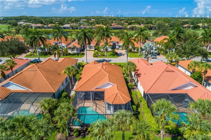Aerial view from golf course looking towards Ginger Pointe roadway and the south. Landscaping is maintained by the Ginger Pointe HOA and it's a pet friendly community.
