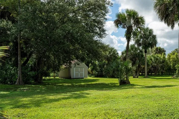 View of backyard & storage shed