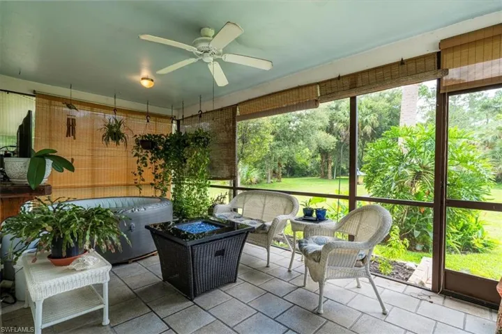 Outdoor Space Screened in Lanai with peaceful view of backyard