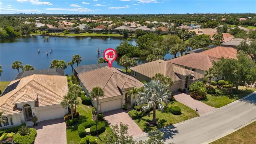 Bird's eye view featuring a water view and a residential view
