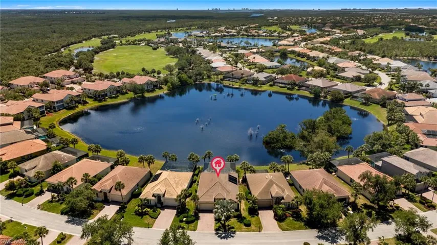 Bird's eye view with a residential view and a water view