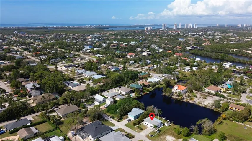 Aerial view with a water view