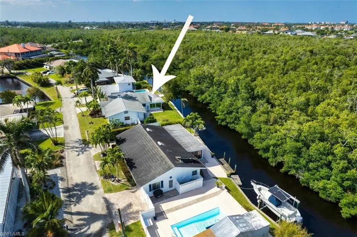 Bird's eye view with a forest view and a water view