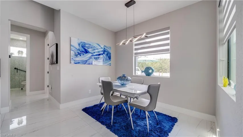 Spacious dining area with room for extended table.