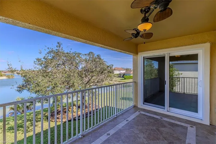 2nd Floor Balcony featuring Ceiling Fans & Lake View