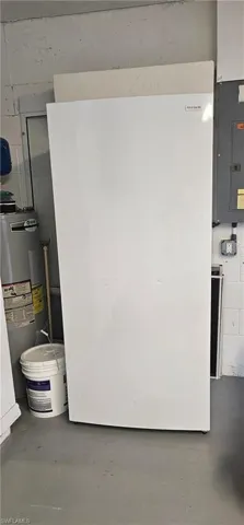 Utility room featuring freezeer electric panel and water heater