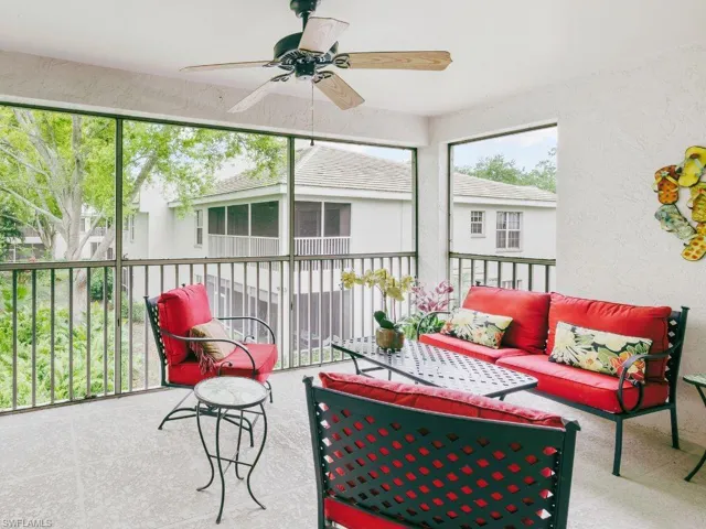Enclosed patio overlooking the green area