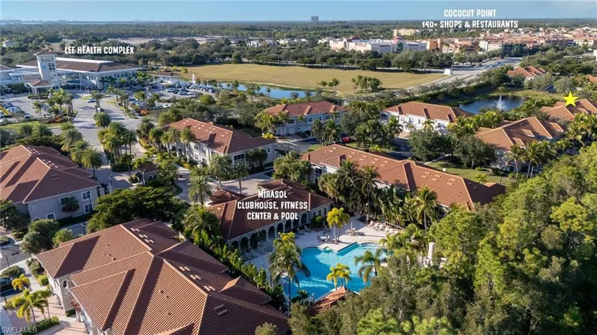 Aerial overview of property's location featuring a large body of water