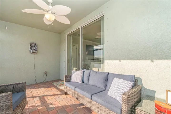 View of patio with ceiling fan