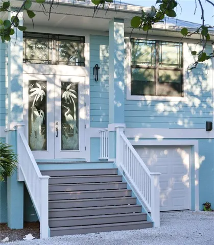 Composite steps with etched glass entry doors